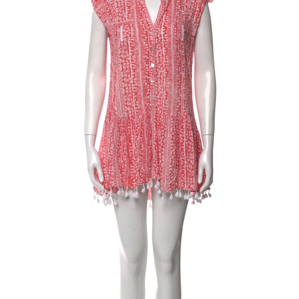 Poupette St. Barth Heni Tassel Mini Dress in a pink and white floral pattern